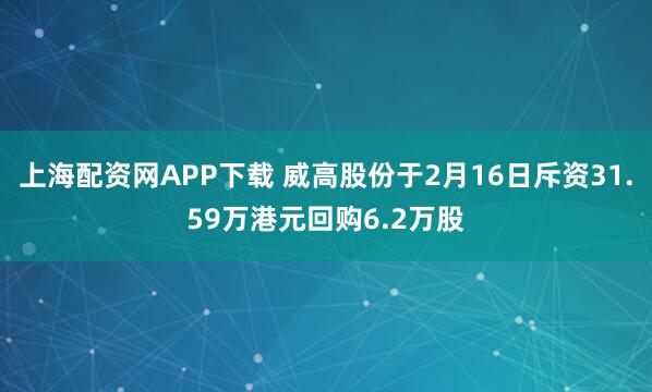 上海配资网APP下载 威高股份于2月16日斥资31.59万港元回购6.2万股